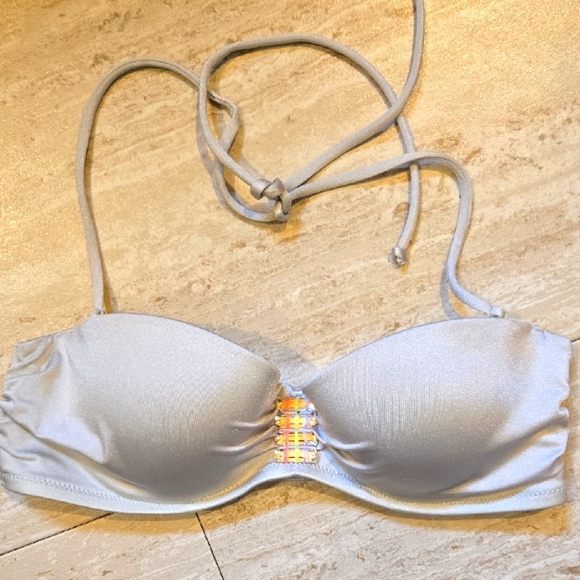 Victoria's Secret Other - Victoria's Secret Elegant Shimmery Silver Gray Bead Accented Bikini Top